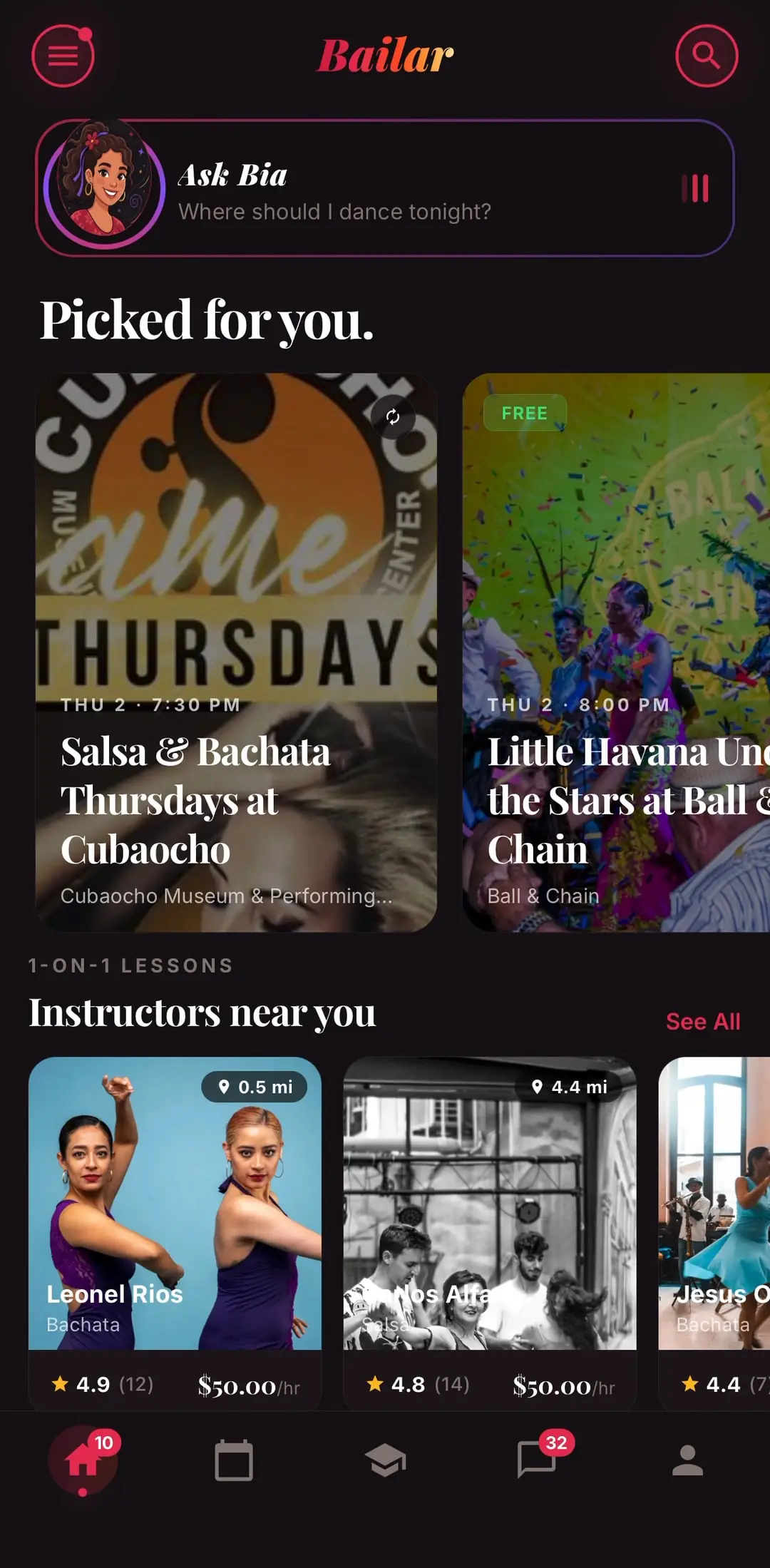 Bailar app: Swipe to discover